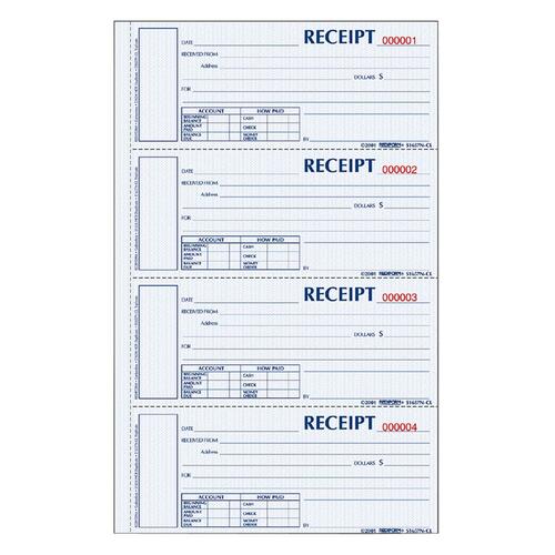 Hardcover Numbered Money Receipt Book, 6 7/8 X 2 3/4, Three-Part, 200 Forms