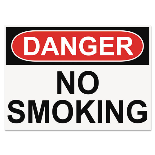 Osha Safety Signs, Danger No Smoking, White/red/black, 10 X 14