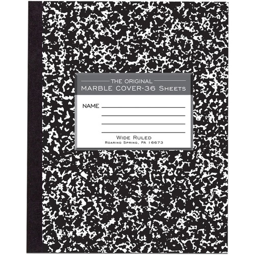Flex Cover Comp Book,8-1/2"x7",36 SH,Wide Rule,Marble Black