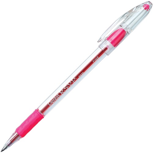 Ballpoint Pen, Fine Point, Pink Ink/Clear Barrel