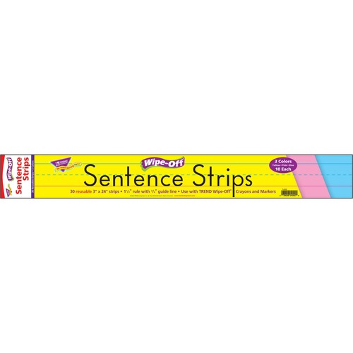 Wipe-Off Sentence Strips, 24 X 3, Blue/pink, 30/pack