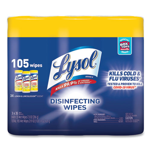 DISINFECTING WIPES, 7 X 8, LEMON AND LIME BLOSSOM, 35 WIPES/CANISTER, 3 CANISTERS/PACK
