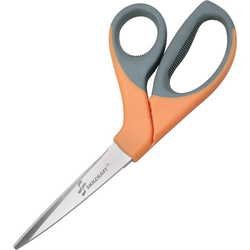 5110012414371 SKILCRAFT SCISSORS, 8 1/4" LENGTH, 3 5/8" CUT, OFFSET, ORANGE/GRAY