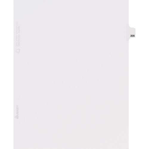 Dividers, "205", Side Tab, 8-1/2"x11", 25/PK, White