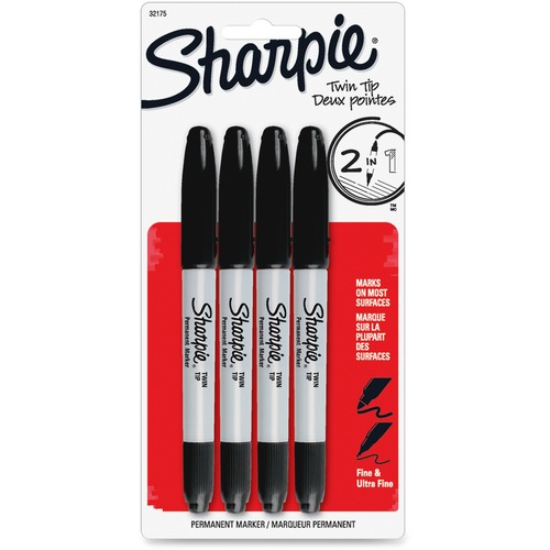 Permanent Markers,Twin Tip, Fine/Ultra Fine Point,4/PK,BK