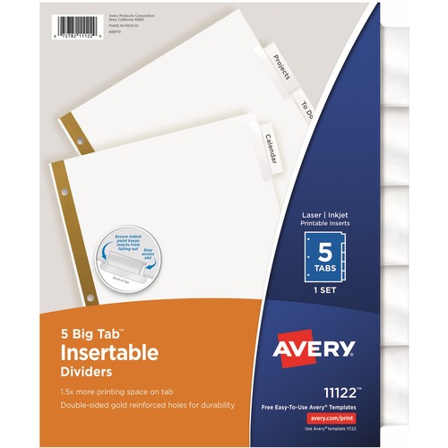 Insertable Big Tab Dividers, 5-Tab, Letter