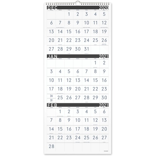 CONTEMPORARY THREE-MONTHLY REFERENCE WALL CALENDAR, 12 X 27, 2019