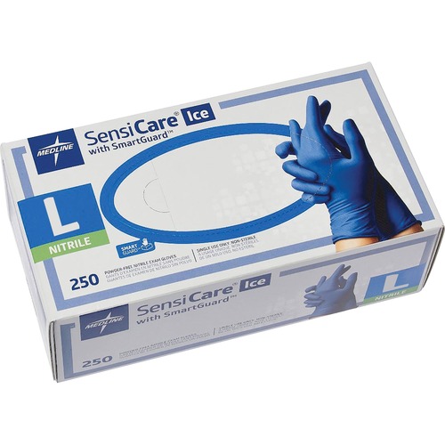 Sensicare Ice Nitrile Exam Gloves, Powder-Free, Large, Blue, 250/box