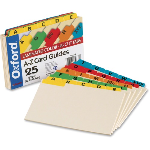 Laminated Tab Index Card Guides, Alpha, 1/5 Tab, Manila, 4 X 6, 25/set