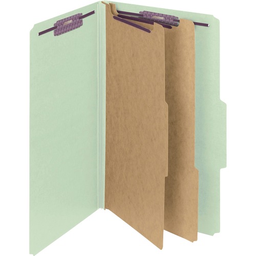 Pressboard Classification Folders, Tab, Legal, Six-Section, Gray/green, 10/box