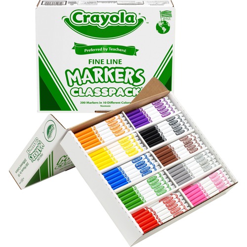 Non-Washable Classpack Markers, Fine Point, Ten Assorted Colors, 200/box