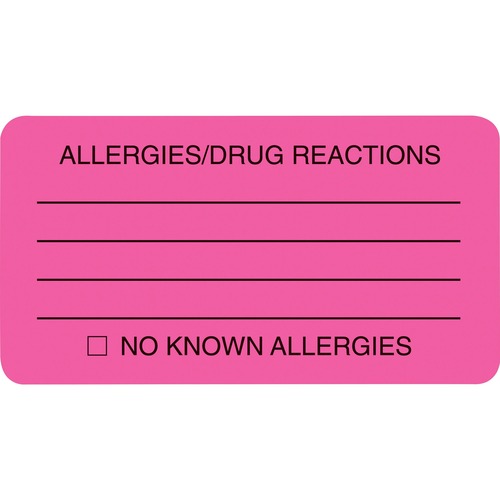 Allergies/drug Reaction Labels, 1-3/4 X 3-1/4, Fluor Pink, 250/roll
