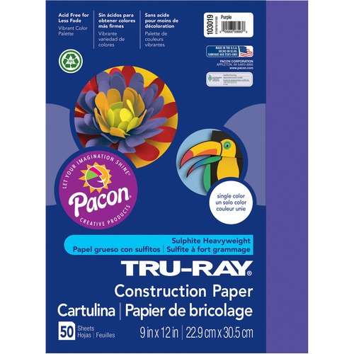 Tru-Ray Construction Paper, 76 Lbs., 9 X 12, Purple, 50 Sheets/pack
