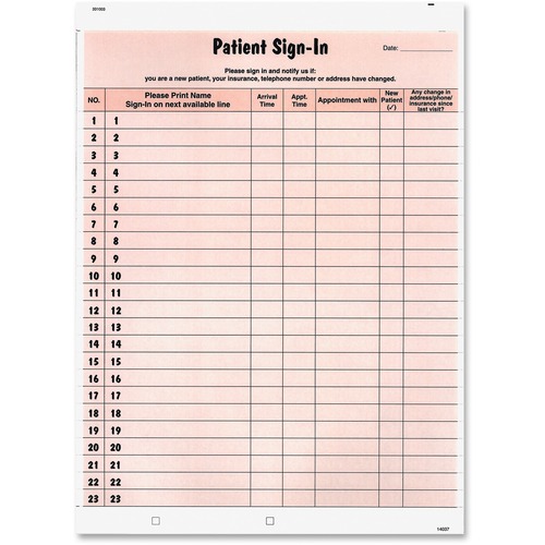 Patient Sign-In Label Forms, 8 1/2 X 11 5/8, 125 Sheets/pack, Salmon