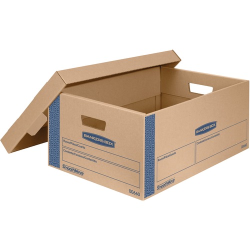 Smoothmove Prime Large Moving Boxes, Lift Lid, 24l X 15w X 10h, Kraft/blue, 8/ct