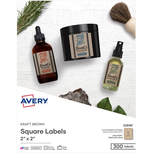 Avery  Square labels, Adh, 2", 300/PK, Kraft