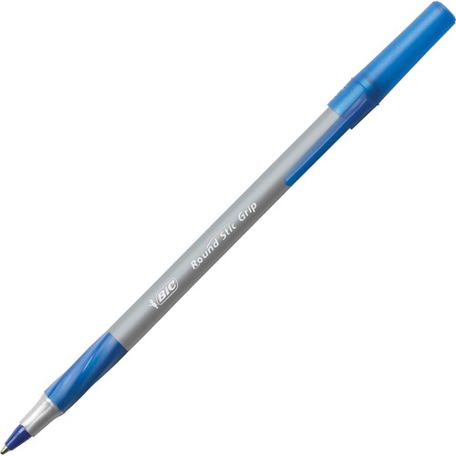 ROUND STIC GRIP XTRA COMFORT STICK BALLPOINT PEN, 1.2MM, BLUE INK, GRAY BARREL, DOZEN