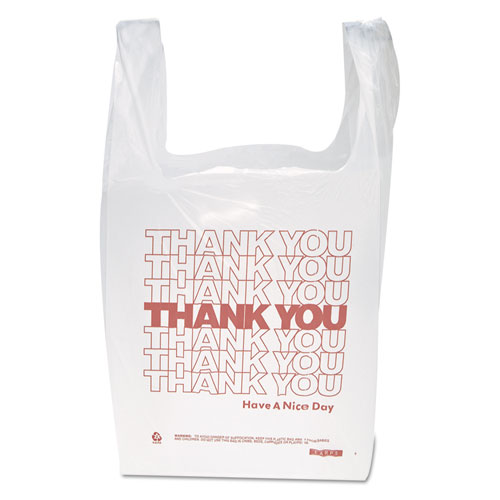 "Thank You" Handled T-Shirt Bags, 11 1/2 X 21, Polyethylene, White, 900/carton