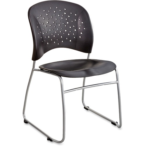 REVE SERIES GUEST CHAIR WITH SLED BASE, BLACK PLASTIC, SILVER STEEL, 2/CARTON                                                