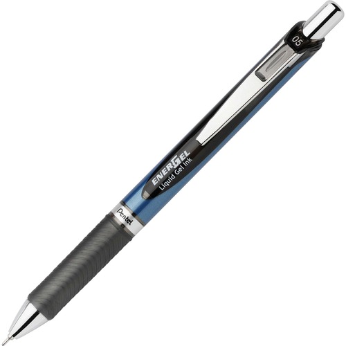 Energel Rtx Retractable Liquid Gel Pen, .5mm, Silver/black Barrel, Black Ink