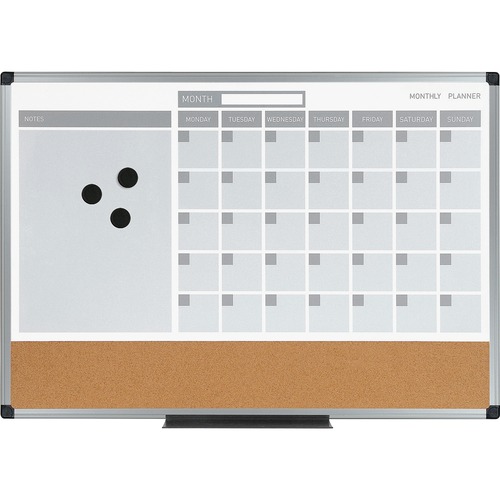 3-In-1 Calendar Planner Dry Erase Board, 36 X 24, Silver Frame