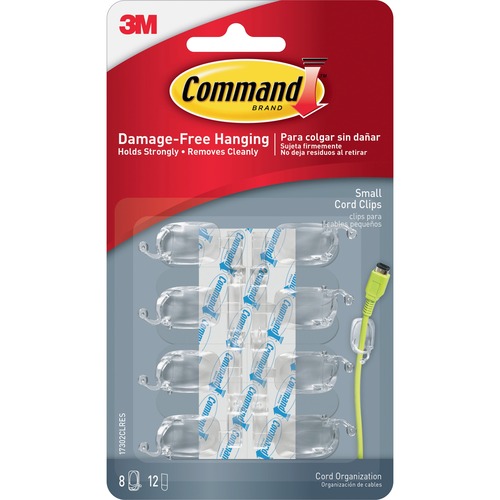 Cord Clip, Small, 1/2"w, W/adhesive, Clear, 8/pack