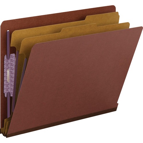 Pressboard End Tab Classification Folder, Letter, Six-Section, Red, 10/box