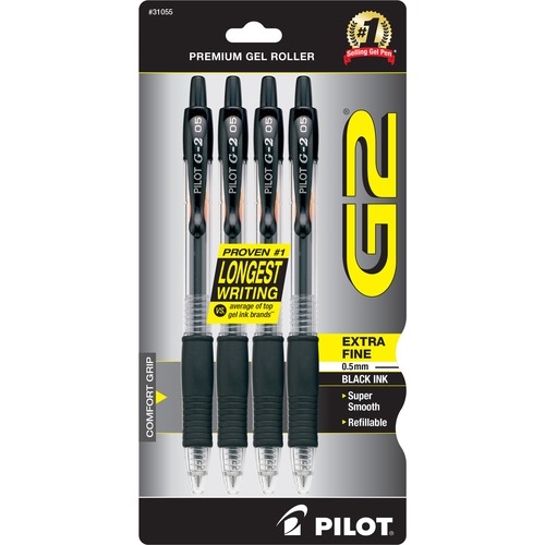 Gel Pen,Retractable,Refillable,Extra-Fine,4/PK,Black