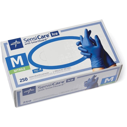 Sensicare Ice Nitrile Exam Gloves, Powder-Free, Medium, Blue, 250/box