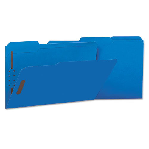 Deluxe Reinforced Top Tab Folders, 2 Fasteners, 1/3 Tab, Legal, Blue, 50/box