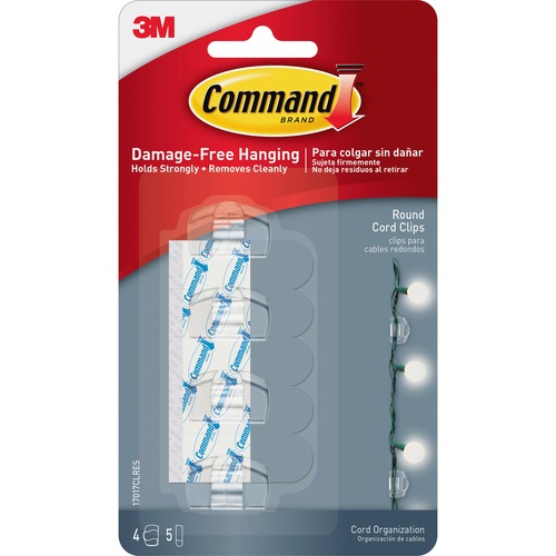 Cord Clip, Round, 3/4"w, W/adhesive, Clear, 4/pack