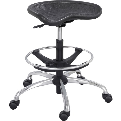 Sit-Star Stool With Footring And Casters, 27" To 36"h Seat, Black/chrome
