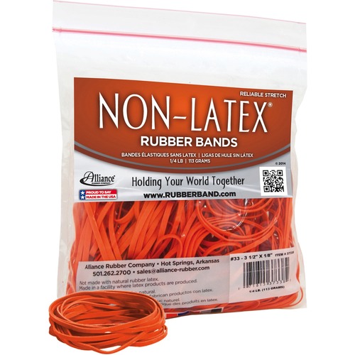 Rubber Bands, Latex-free,3-1/2"x1/8",No.33,Orange,40/BG