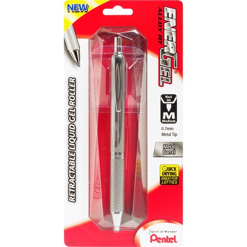 Gel Pen,Retract, 7mm,1/CD, Silver Barrel, BK Ink