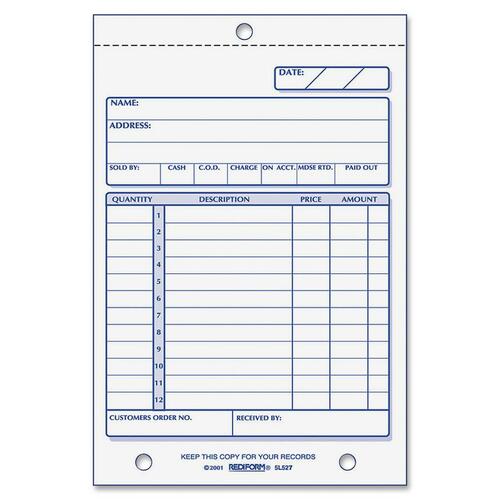 Sales Book, 4 1/4 X 6 3/8, Carbonless Triplicate, 50 Sets/book