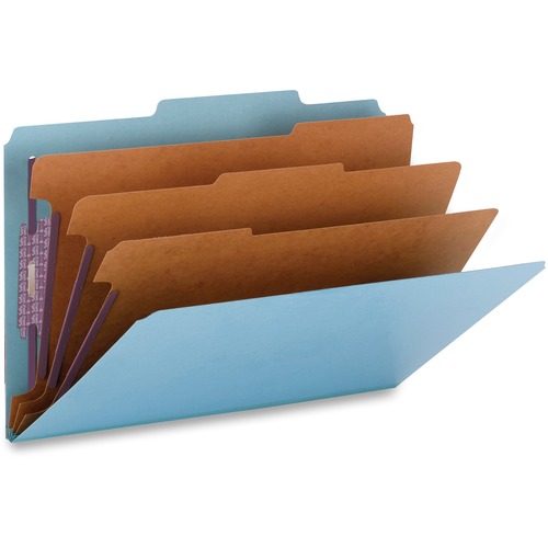 3" Expansion Classification Folders, 2/5 Cut, Legal, Eight-Section, Blue, 10/box