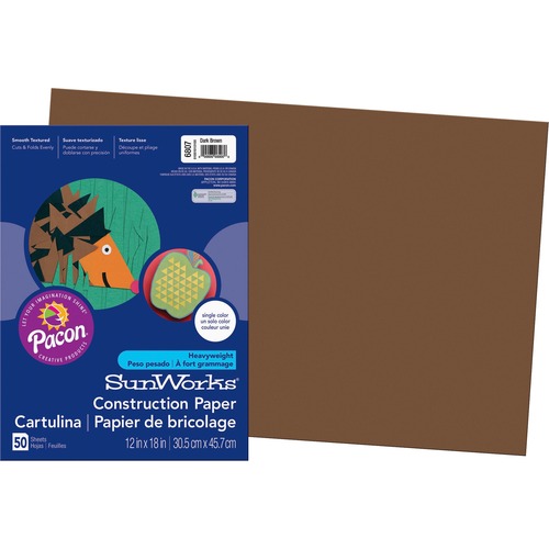 Construction Paper,Smooth Textured,12"x18",50/PK,Dark Brown