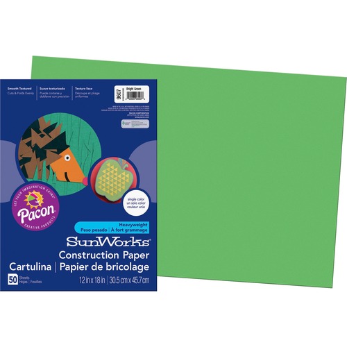 Construction Paper, 58 Lbs., 12 X 18, Bright Green, 50 Sheets/pack