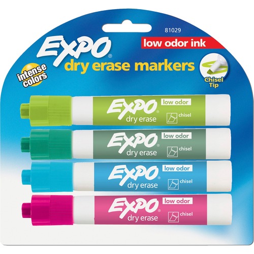 Low Odor Dry Erase Marker, Chisel Tip, Classic Colors Assorted, 4/set