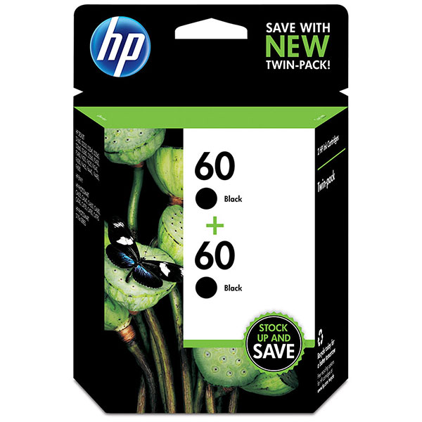 Hewlett-Packard  HP60 Inkjet Cartridge, 200 Page Yield, 2/PK, Black