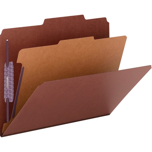 Pressboard Classification Folders, Self Tab, Letter, Four-Section, Red, 10/box