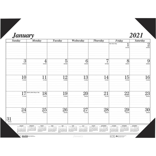 RECYCLED ONE-COLOR REFILLABLE MONTHLY DESK PAD CALENDAR, 22 X 17, 2019