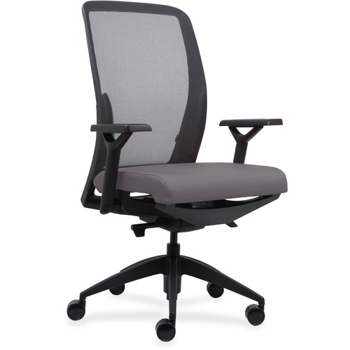 High-back Chair,Mesh Back,Adj Arms,26-1/2"x25"x47",GY Vinyl