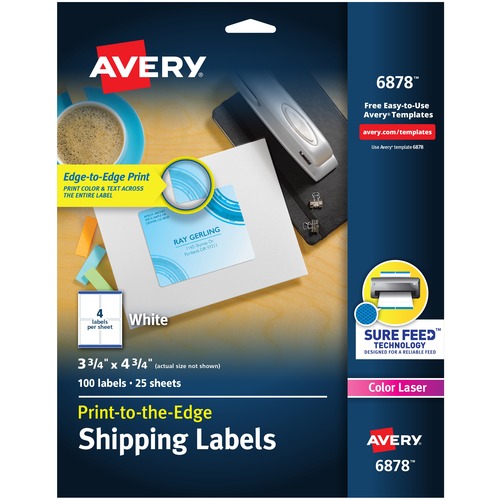 VIBRANT LASER COLOR-PRINT LABELS W/ SURE FEED, 3 3/4 X 4 3/4, WHITE, 100/PK