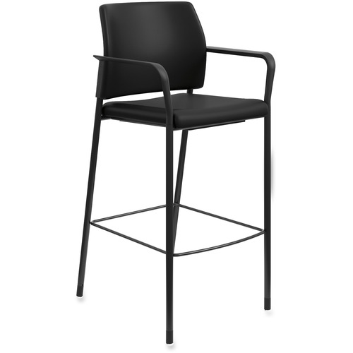 Accommodate Series Cafe Stool With Fixed Arms, Black Vinyl