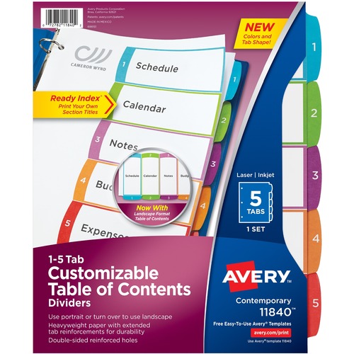 CUSTOMIZABLE TOC READY INDEX MULTICOLOR DIVIDERS, 1-5, LETTER