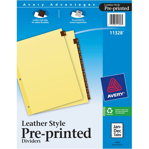 Preprinted Red Leather Tab Dividers W/clear Reinforced Edge, 12-Tab, Ltr