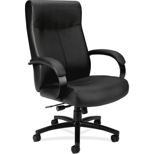 VALIDATE BIG AND TALL LEATHER CHAIR, SUPPORTS UP TO 450 LBS., BLACK SEAT/BLACK BACK, BLACK BASE