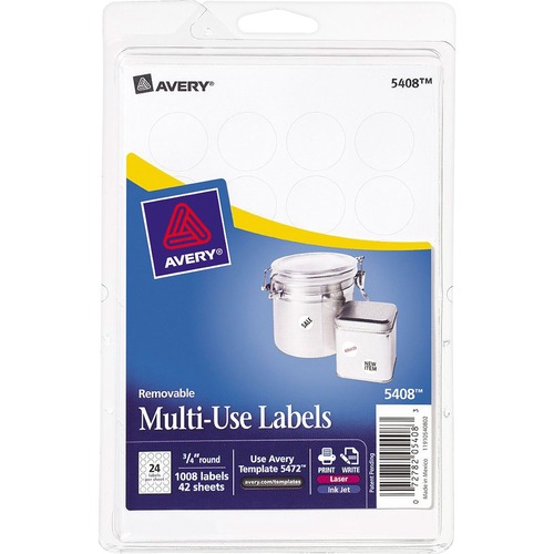 Removable Multi-Use Labels, 3/4" Dia, White, 1008/pack