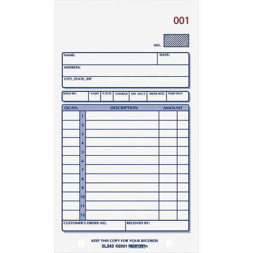 Sales Book, 3-5/8 X 6 3/8, Carbonless Duplicate, 50 Sets/book